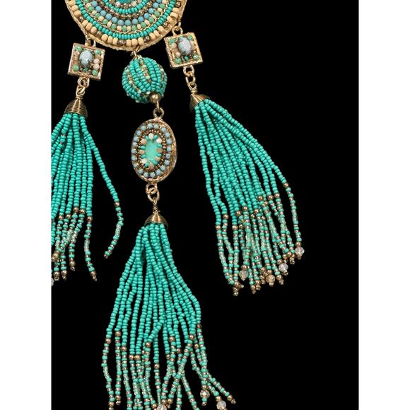 CHICO'S Boho Statement Necklace – Turquoise Fringe Tribal Beaded Medallion - Picture 7 of 13